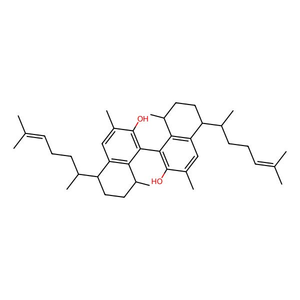 2D Structure of 1-[2-Hydroxy-3,8-dimethyl-5-(6-methylhept-5-en-2-yl)-5,6,7,8-tetrahydronaphthalen-1-yl]-3,8-dimethyl-5-(6-methylhept-5-en-2-yl)-5,6,7,8-tetrahydronaphthalen-2-ol