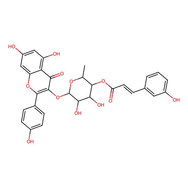 2D Structure of [(2S,3R,4S,5R,6S)-6-[5,7-dihydroxy-2-(4-hydroxyphenyl)-4-oxochromen-3-yl]oxy-4,5-dihydroxy-2-methyloxan-3-yl] (Z)-3-(3-hydroxyphenyl)prop-2-enoate