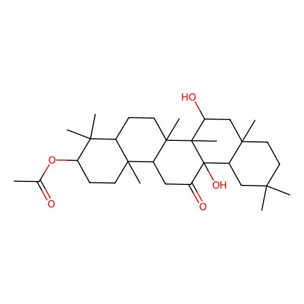 2D Structure of (6a,7-Dihydroxy-4,4,6a,6b,8a,11,11,14b-octamethyl-13-oxo-1,2,3,4a,5,6,7,8,9,10,12,12a,14,14a-tetradecahydropicen-3-yl) acetate