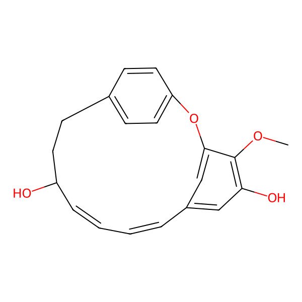2D Structure of (10E,12R)-4-methoxy-2-oxatricyclo[13.2.2.13,7]icosa-1(17),3(20),4,6,8,10,15,18-octaene-5,12-diol