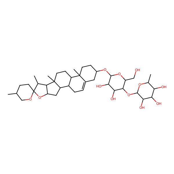 2D Structure of (2S,3R,4R,5R,6S)-2-[(2R,3S,4R,5R,6S)-4,5-dihydroxy-2-(hydroxymethyl)-6-[(1S,2S,4S,5'R,6R,7S,8R,9S,12S,13R,16S)-5',7,9,13-tetramethylspiro[5-oxapentacyclo[10.8.0.02,9.04,8.013,18]icos-18-ene-6,2'-oxane]-16-yl]oxyoxan-3-yl]oxy-6-methyloxane-3,4,5-triol