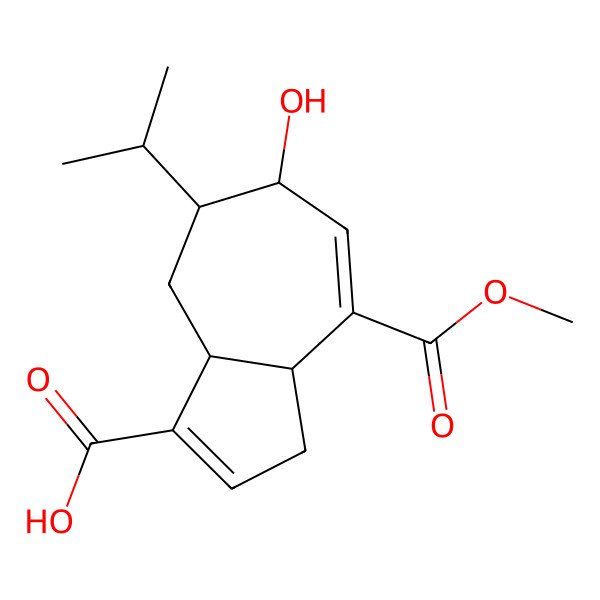 2D Structure of (3aR,6R,7R,8aS)-6-hydroxy-7-isopropyl-4-methoxycarbonyl-3,3a,6,7,8,8a-hexahydroazulene-1-carboxylic acid