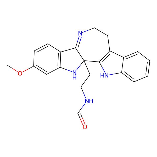 2D Structure of N-[2-(6-methoxy-3,11,21-triazapentacyclo[12.7.0.02,10.04,9.015,20]henicosa-1(14),4(9),5,7,10,15,17,19-octaen-2-yl)ethyl]formamide