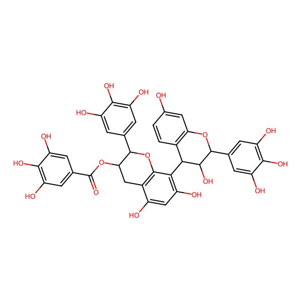 2D Structure of [8-[3,7-dihydroxy-2-(3,4,5-trihydroxyphenyl)-3,4-dihydro-2H-chromen-4-yl]-5,7-dihydroxy-2-(3,4,5-trihydroxyphenyl)-3,4-dihydro-2H-chromen-3-yl] 3,4,5-trihydroxybenzoate