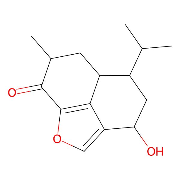 2D Structure of (5R,7R,8R,10S)-5-hydroxy-10-methyl-7-propan-2-yl-2-oxatricyclo[6.3.1.04,12]dodeca-1(12),3-dien-11-one