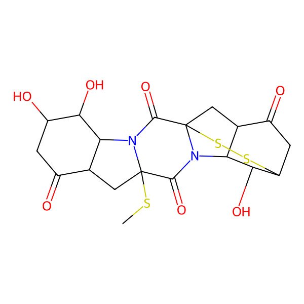 2D Structure of 5,6,15-Trihydroxy-11-methylsulfanyl-21,22-dithia-3,13-diazahexacyclo[14.4.2.01,13.03,11.04,9.014,19]docosane-2,8,12,18-tetrone