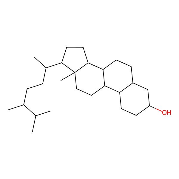 2D Structure of (3S,5S,8R,9R,10S,13R,14S,17R)-17-[(2R,5R)-5,6-dimethylheptan-2-yl]-13-methyl-1,2,3,4,5,6,7,8,9,10,11,12,14,15,16,17-hexadecahydrocyclopenta[a]phenanthren-3-ol