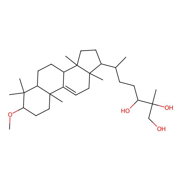 2D Structure of (2S,3R,6S)-6-[(3R,5S,8R,10R,13S,14R,17S)-3-methoxy-4,4,10,13,14-pentamethyl-2,3,5,6,7,8,12,15,16,17-decahydro-1H-cyclopenta[a]phenanthren-17-yl]-2-methylheptane-1,2,3-triol