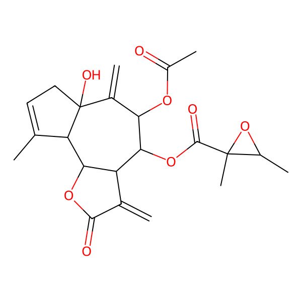 2D Structure of [(3aS,4R,5R,6aS,9aR,9bS)-5-acetyloxy-6a-hydroxy-9-methyl-3,6-dimethylidene-2-oxo-3a,4,5,7,9a,9b-hexahydroazuleno[4,5-b]furan-4-yl] (2S,3S)-2,3-dimethyloxirane-2-carboxylate