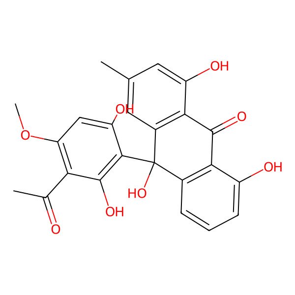 2D Structure of (10R)-10-(3-acetyl-2,6-dihydroxy-4-methoxyphenyl)-1,8,10-trihydroxy-3-methylanthracen-9-one 2D Structure of (10R)-10-(3-acetyl-2,6-dihydroxy-4-methoxyphenyl)-1,8,10-trihydroxy-3-methylanthracen-9-one