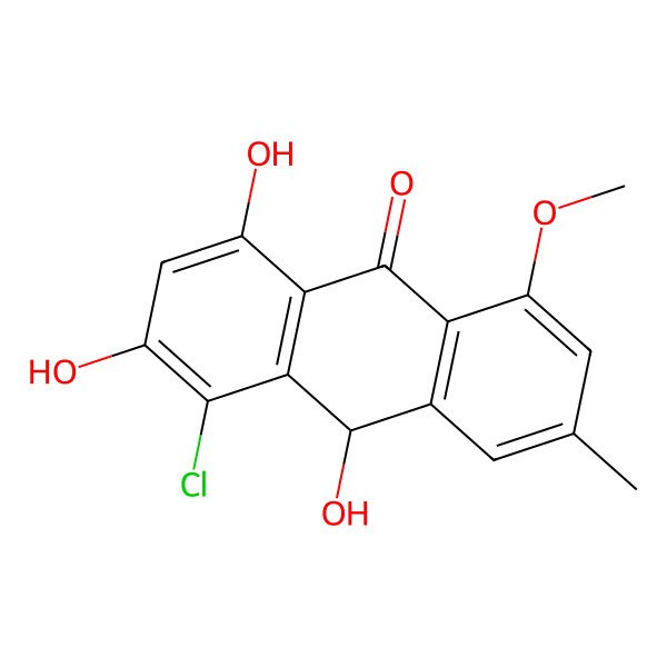 2D Structure of (10R)-4-chloro-1,3,10-trihydroxy-8-methoxy-6-methyl-10H-anthracen-9-one