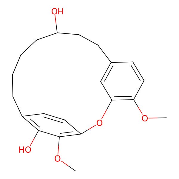 2D Structure of (10R)-4,17-dimethoxy-2-oxatricyclo[13.2.2.13,7]icosa-1(17),3,5,7(20),15,18-hexaene-10,16-diol