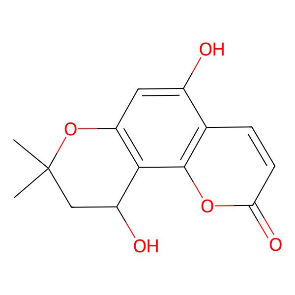 2D Structure of (10R)-5,10-dihydroxy-8,8-dimethyl-9,10-dihydropyrano[2,3-f]chromen-2-one