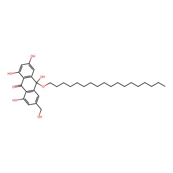 2D Structure of (10S)-1,3,8,10-tetrahydroxy-6-(hydroxymethyl)-10-octadecoxyanthracen-9-one