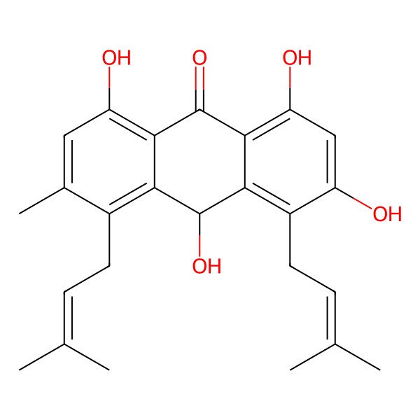 2D Structure of (10S)-1,3,8,10-tetrahydroxy-6-methyl-4,5-bis(3-methylbut-2-enyl)-10H-anthracen-9-one