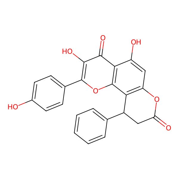 2D Structure of (10S)-3,5-dihydroxy-2-(4-hydroxyphenyl)-10-phenyl-9,10-dihydropyrano[2,3-h]chromene-4,8-dione