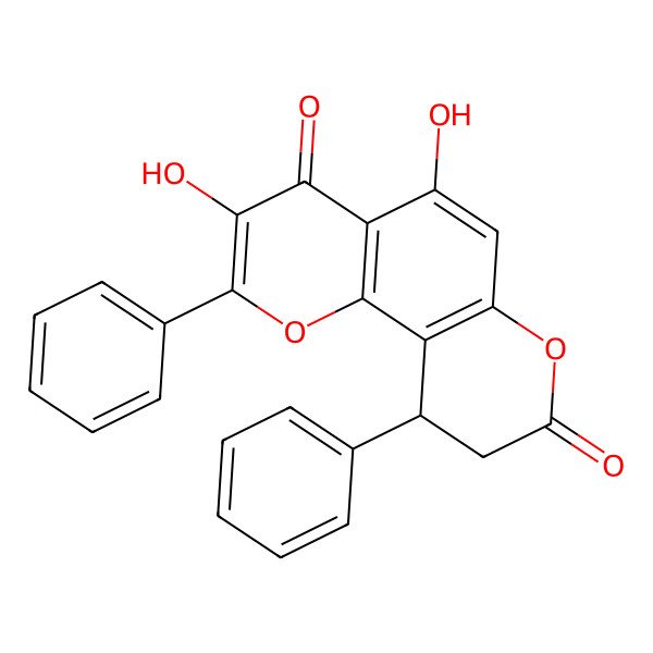 2D Structure of (10S)-3,5-dihydroxy-2,10-diphenyl-9,10-dihydropyrano[2,3-h]chromene-4,8-dione