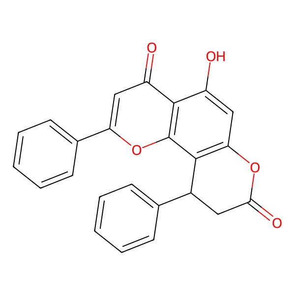 2D Structure of (10S)-5-hydroxy-2,10-diphenyl-9,10-dihydropyrano[2,3-h]chromene-4,8-dione