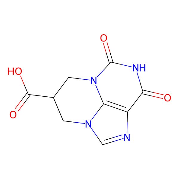 2D Structure of (10S)-5,7-dioxo-1,3,6,8-tetrazatricyclo[6.3.1.04,12]dodeca-2,4(12)-diene-10-carboxylic acid
