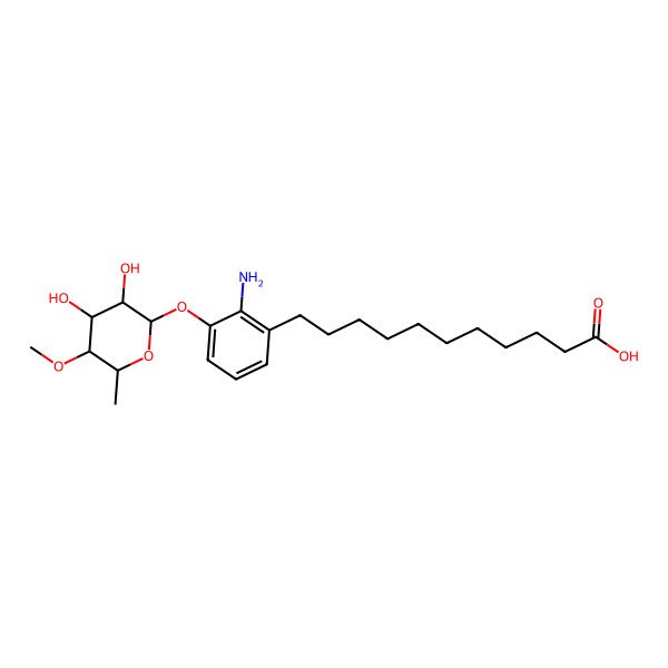 2D Structure of 11'-(2-amino-3-(4"-O-methyl-alpha-rhamnopyranosyloxy)phenyl)undecanoic acid