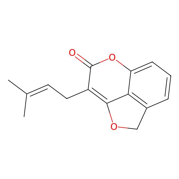 2D Structure of 11-(3-Methylbut-2-enyl)-2,9-dioxatricyclo[6.3.1.04,12]dodeca-1(11),4(12),5,7-tetraen-10-one