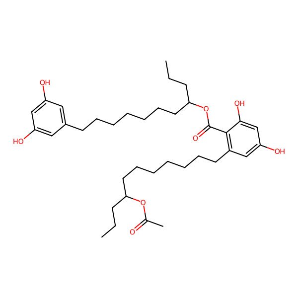 2D Structure of 11-(3,5-Dihydroxyphenyl)undecan-4-yl 2-(8-acetyloxyundecyl)-4,6-dihydroxybenzoate