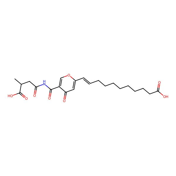 2D Structure of 11-[5-(3-Carboxybutanoylcarbamoyl)-4-oxopyran-2-yl]undec-10-enoic acid