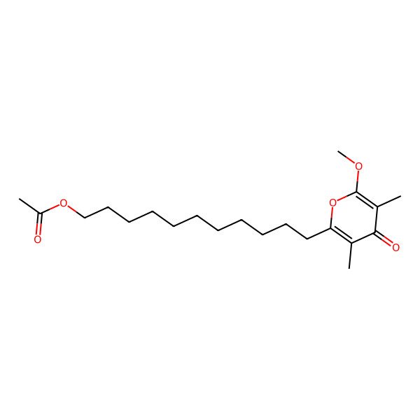 2D Structure of 11-(6-Methoxy-3,5-dimethyl-4-oxopyran-2-yl)undecyl acetate 2D Structure of 11-(6-Methoxy-3,5-dimethyl-4-oxopyran-2-yl)undecyl acetate