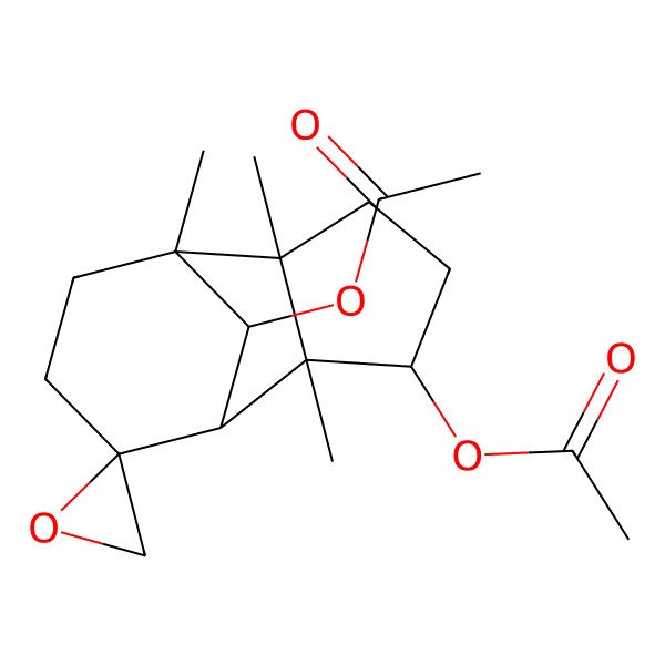 2D Structure of (11'-Acetyloxy-2',6',7'-trimethylspiro[oxirane-2,10'-tricyclo[5.3.1.02,6]undecane]-3'-yl) acetate