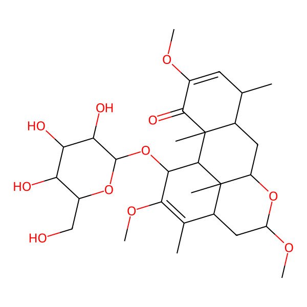 2D Structure of 11-alpha-O-beta-D-Glucopyranosyl-16alpha-O-methylneoquassin