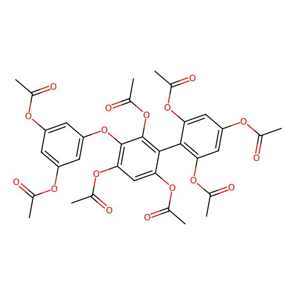 2D Structure of (1,1'-Biphenyl)-2,2',4,4',6,6'-hexol, 3-(3,5-bis(acetyloxy)phenoxy)-, hexaacetate