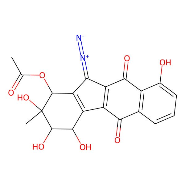 2D Structure of (11-diazo-2,3,4,9-tetrahydroxy-2-methyl-5,10-dioxo-3,4-dihydro-1H-benzo[h]fluoren-1-yl) acetate