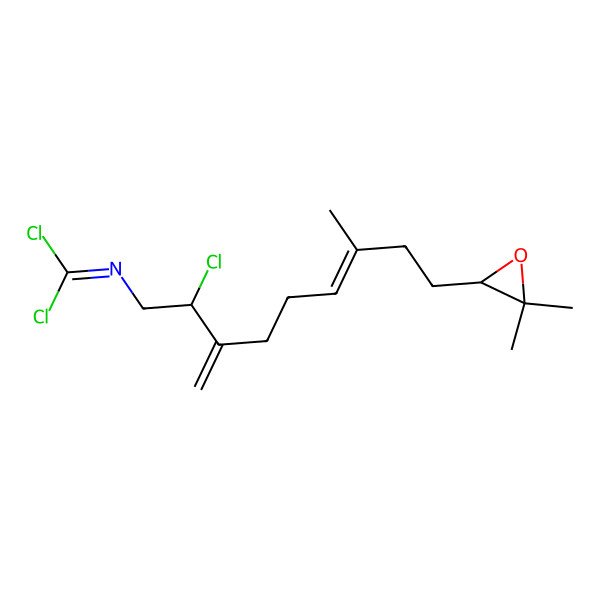 2D Structure of 1,1-dichloro-N-[2-chloro-9-(3,3-dimethyloxiran-2-yl)-7-methyl-3-methylidenenon-6-enyl]methanimine