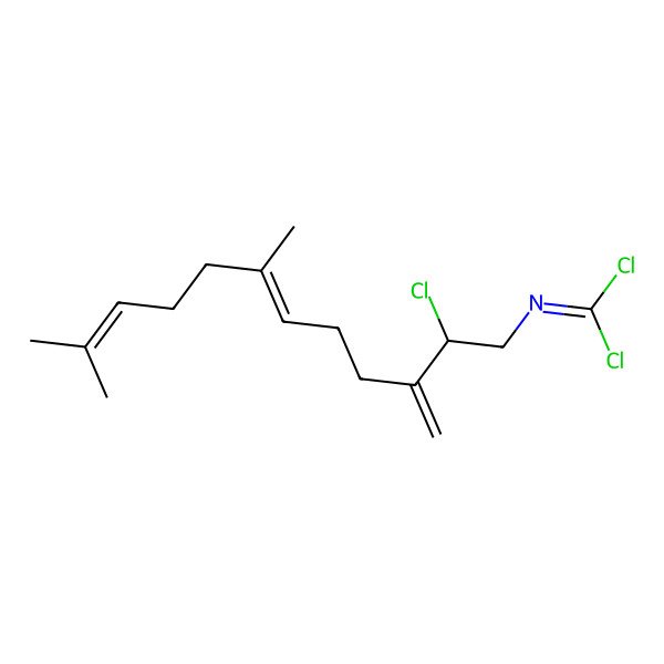 2D Structure of 1,1-dichloro-N-[(2S,6E)-2-chloro-7,11-dimethyl-3-methylidenedodeca-6,10-dienyl]methanimine