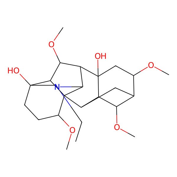 2D Structure of 11-Ethyl-4,6,16,18-tetramethoxy-11-azahexacyclo[7.7.2.12,5.01,10.03,8.013,17]nonadecane-8,13-diol