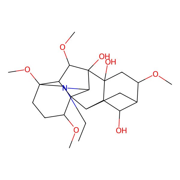 2D Structure of 11-Ethyl-6,13,16,18-tetramethoxy-11-azahexacyclo[7.7.2.12,5.01,10.03,8.013,17]nonadecane-4,8,9-triol