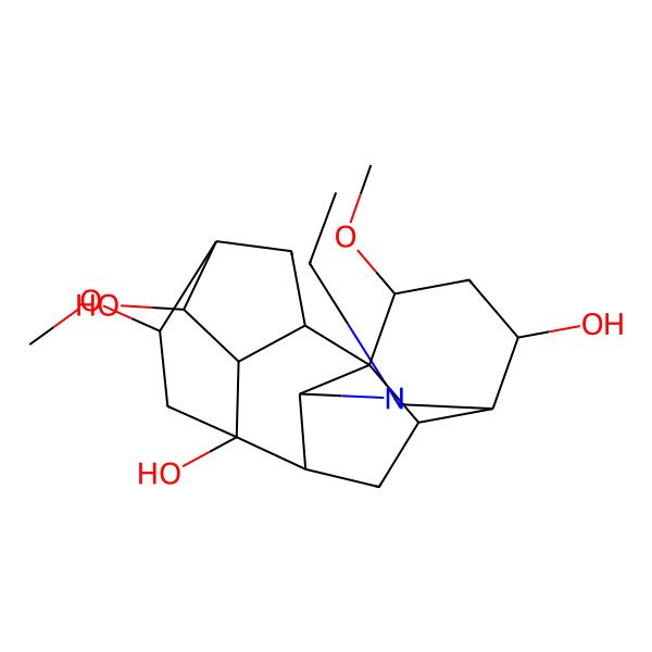 2D Structure of 11-Ethyl-6,16-dimethoxy-11-azahexacyclo[7.7.2.12,5.01,10.03,8.013,17]nonadecane-4,8,14-triol