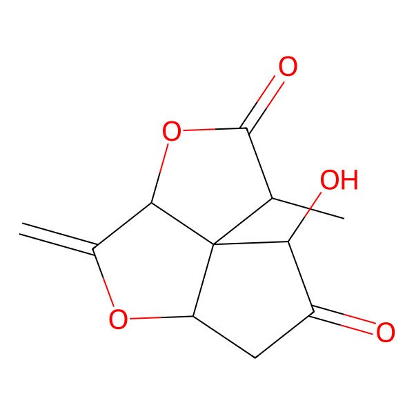 2D Structure of 11-Hydroxy-2-methyl-6-methylidene-4,7-dioxatricyclo[6.3.0.01,5]undecane-3,10-dione