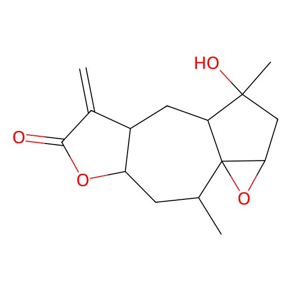 2D Structure of 11-Hydroxy-2,11-dimethyl-7-methylidene-5,14-dioxatetracyclo[8.4.0.01,13.04,8]tetradecan-6-one