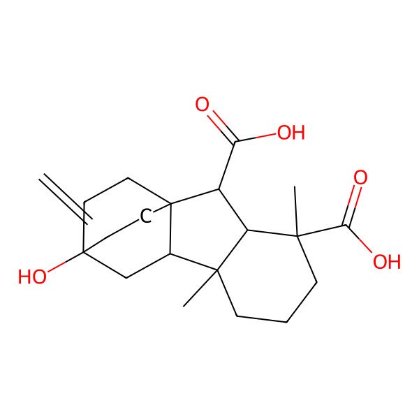 2D Structure of 11-Hydroxy-4,8-dimethyl-12-methylidenetetracyclo[9.2.2.01,9.03,8]pentadecane-2,4-dicarboxylic acid