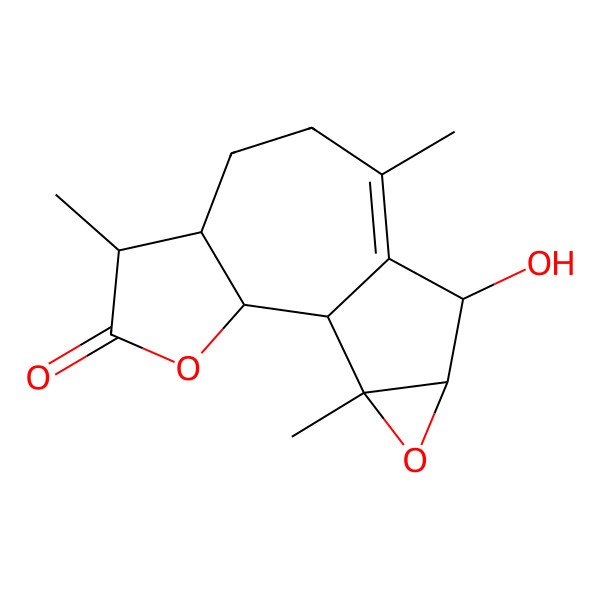 2D Structure of 11-Hydroxy-5,9,14-trimethyl-3,13-dioxatetracyclo[8.4.0.02,6.012,14]tetradec-9-en-4-one