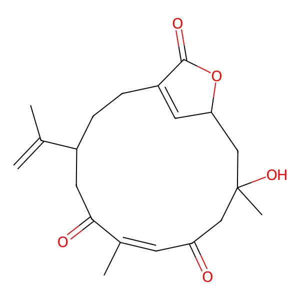 2D Structure of 11-Hydroxy-7,11-dimethyl-4-prop-1-en-2-yl-14-oxabicyclo[11.2.1]hexadeca-1(16),7-diene-6,9,15-trione