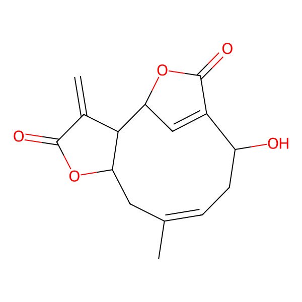 2D Structure of 11-Hydroxy-8-methyl-3-methylidene-5,14-dioxatricyclo[10.2.1.02,6]pentadeca-8,12(15)-diene-4,13-dione
