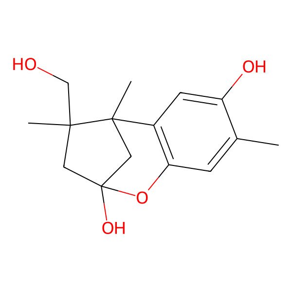 2D Structure of 11-(Hydroxymethyl)-1,5,11-trimethyl-8-oxatricyclo[7.2.1.02,7]dodeca-2(7),3,5-triene-4,9-diol