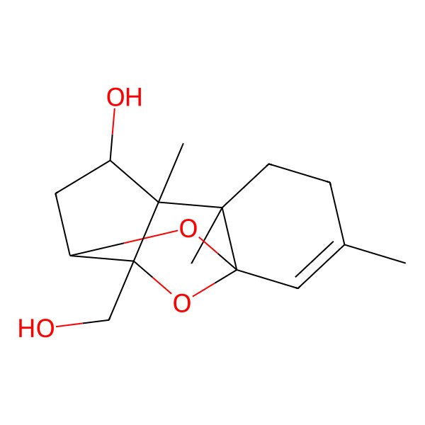 2D Structure of 11-(Hydroxymethyl)-3,6,7-trimethyl-12,13-dioxatetracyclo[8.2.1.01,6.07,11]tridec-2-en-8-ol
