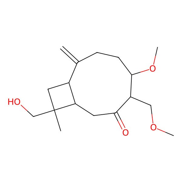 2D Structure of 11-(Hydroxymethyl)-5-methoxy-4-(methoxymethyl)-11-methyl-8-methylidenebicyclo[7.2.0]undecan-3-one