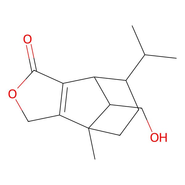 2D Structure of 11-(Hydroxymethyl)-7-methyl-10-propan-2-yl-4-oxatricyclo[5.3.1.02,6]undec-2(6)-en-3-one