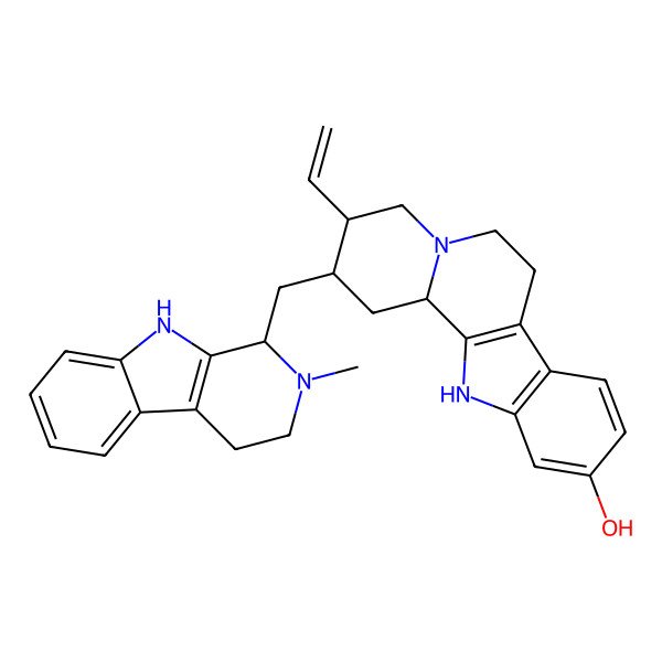 2D Structure of (2S,3R,12bS)-3-ethenyl-2-[[(1S)-2-methyl-1,3,4,9-tetrahydropyrido[3,4-b]indol-1-yl]methyl]-1,2,3,4,6,7,12,12b-octahydroindolo[2,3-a]quinolizin-10-ol