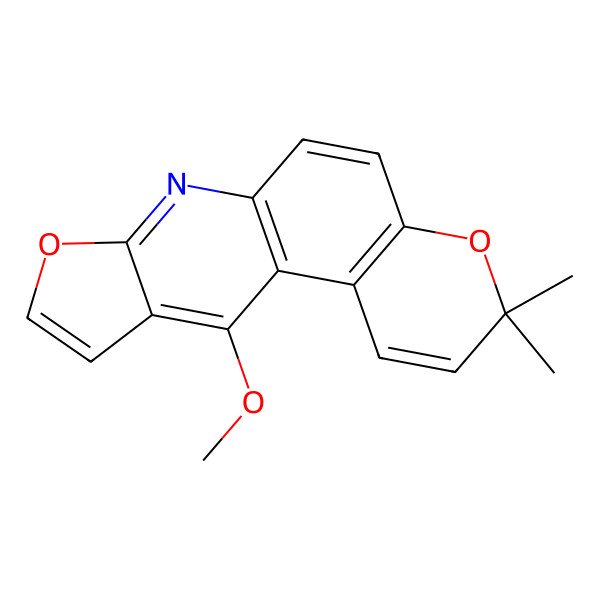 2D Structure of 11-Methoxy-3,3-dimethyl-3h-furo[2,3-b]pyrano[3,2-f]quinoline