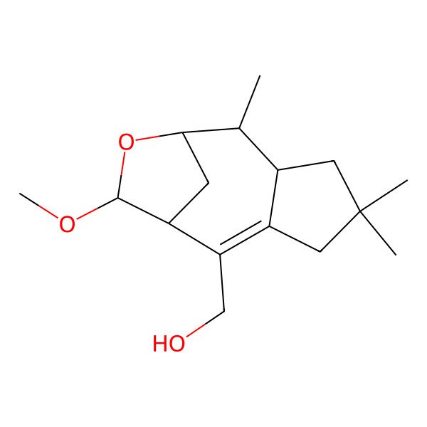 2D Structure of (11-Methoxy-5,5,8-trimethyl-10-oxatricyclo[7.2.1.03,7]dodec-2-en-2-yl)methanol